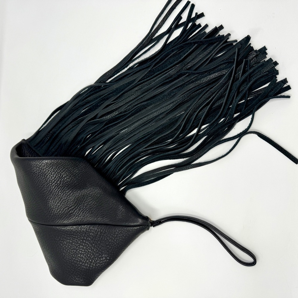 Chic Black Fringe Leather Wristlet - Picture 2 of 11